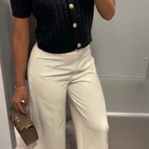 Gilet court »Sorrente » en Maille Torsadée – Noir